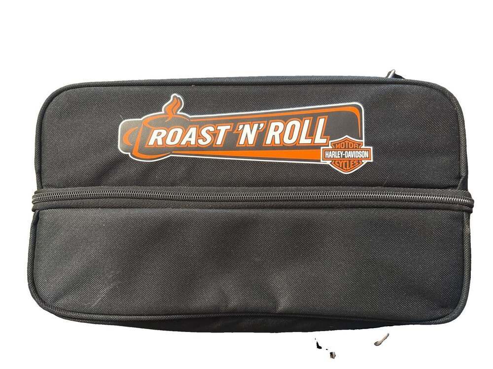 Harley Davidson Roast N Roll Travel Bag Thermos Spoons Cloth Napkins Case + New